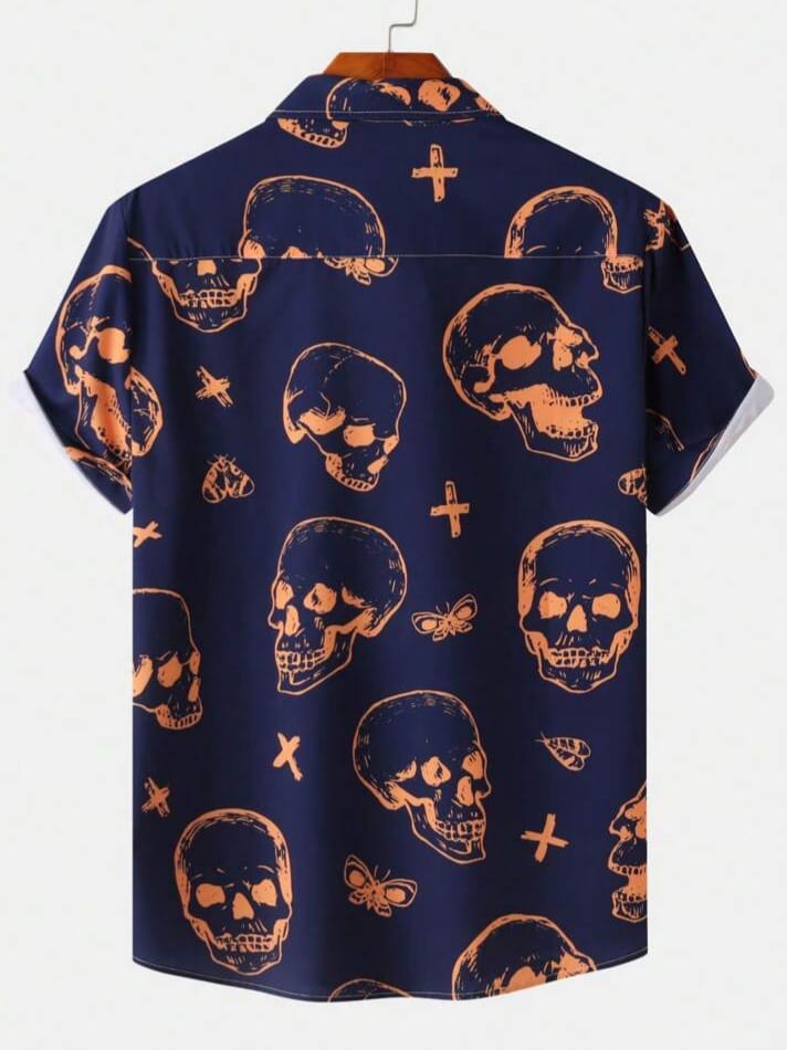 Uptown Funky Skull Printed Short Sleeve Casual Holiday Shirt